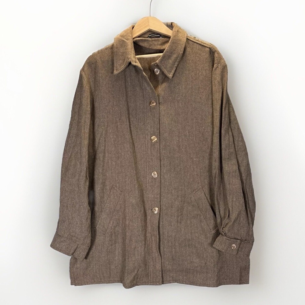 True Vintage Orvis Jac-Shirt XL Herringbone Wool/Cotton Brown Pockets Distressed